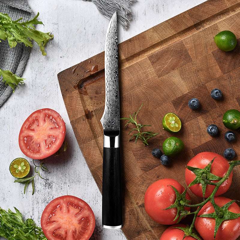 Black Damascus Knife – Noir Knife Set 7 Piece VG10 Stainless Damascus Steel with Black G10 Handle – shokuninusa