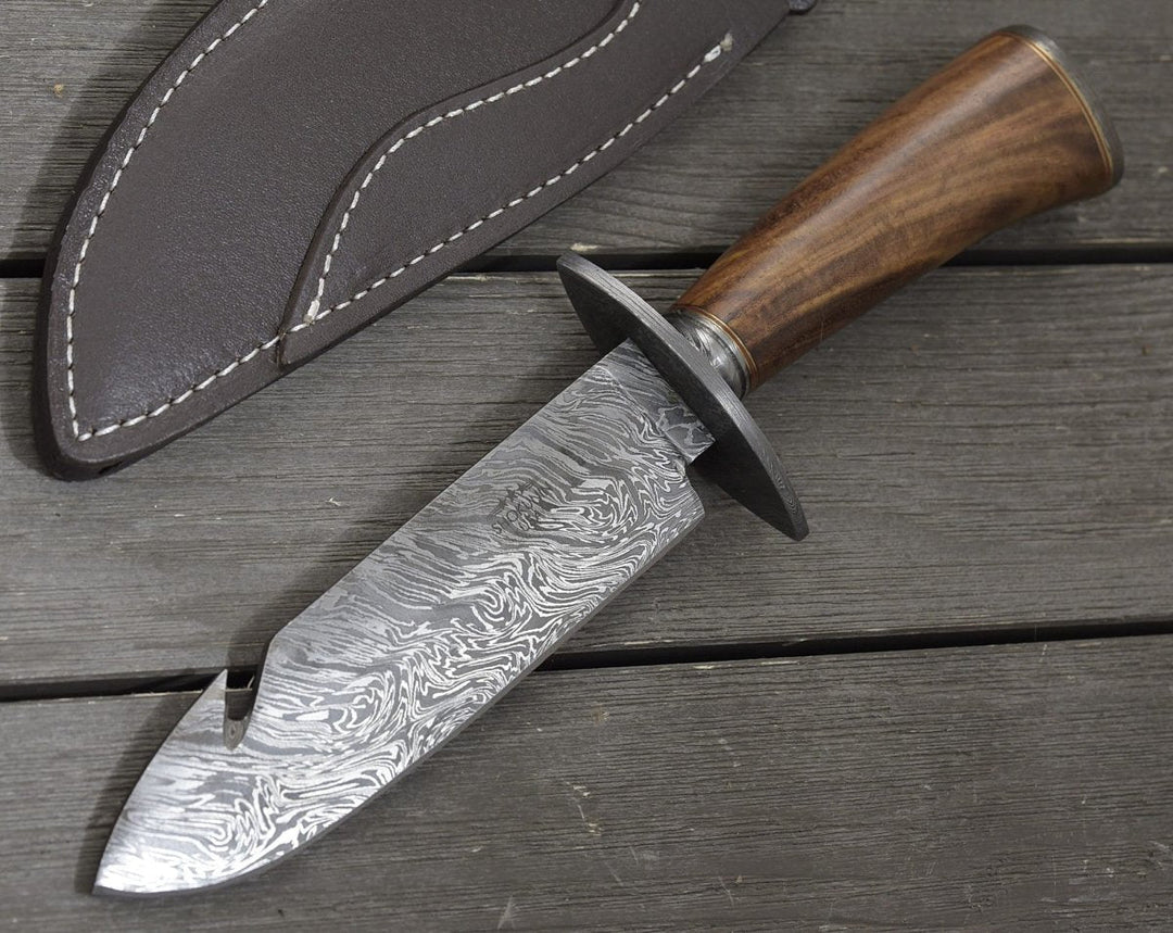 Oblivion Damascus Knives - Oblivion Damascus Bowie Knife with Exotic Rosewood Handle - Shokunin USA