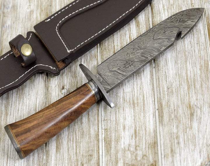 Oblivion Damascus Knife - Oblivion Damascus Bowie Knife with Exotic Rosewood Handle - Shokunin USA
