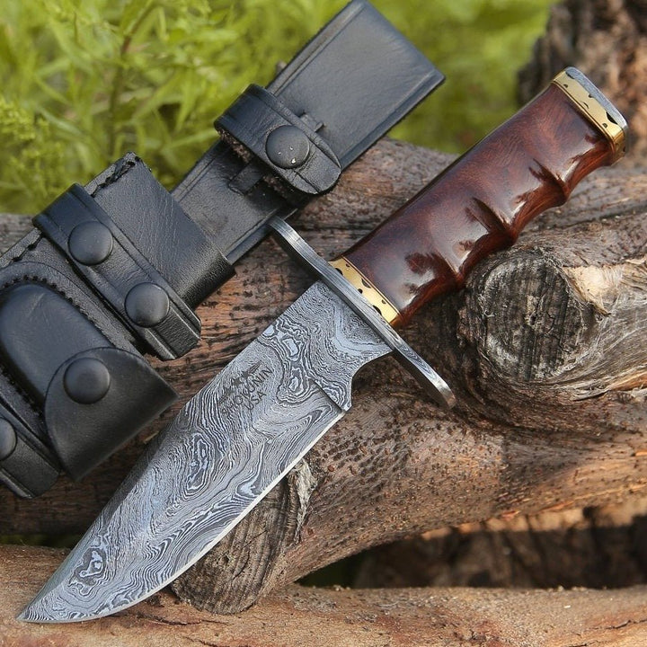 Artisan Bowie Knives – Paragon Damascus Bowie Knife with Exotic Rosewood Handle – shokuninusa
