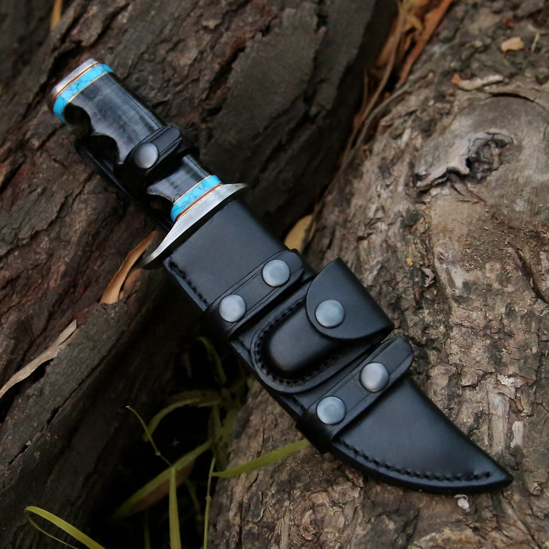 Phantom Hunting Knife - Phantom Hunting &amp; Survival Bowie Knife with Stacked Leather Handle - Shokunin USA
