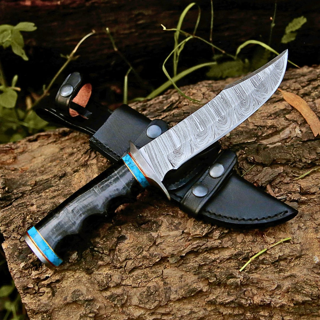 Leather Survival Knives - Phantom Hunting &amp; Survival Bowie Knife with Stacked Leather Handle - Shokunin USA