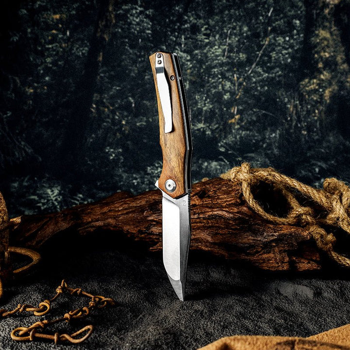 Wood Pocket Knife - Polaris D2 Steel Pocket Knife with Exotic Sandal Wood Handle - Shokunin USA