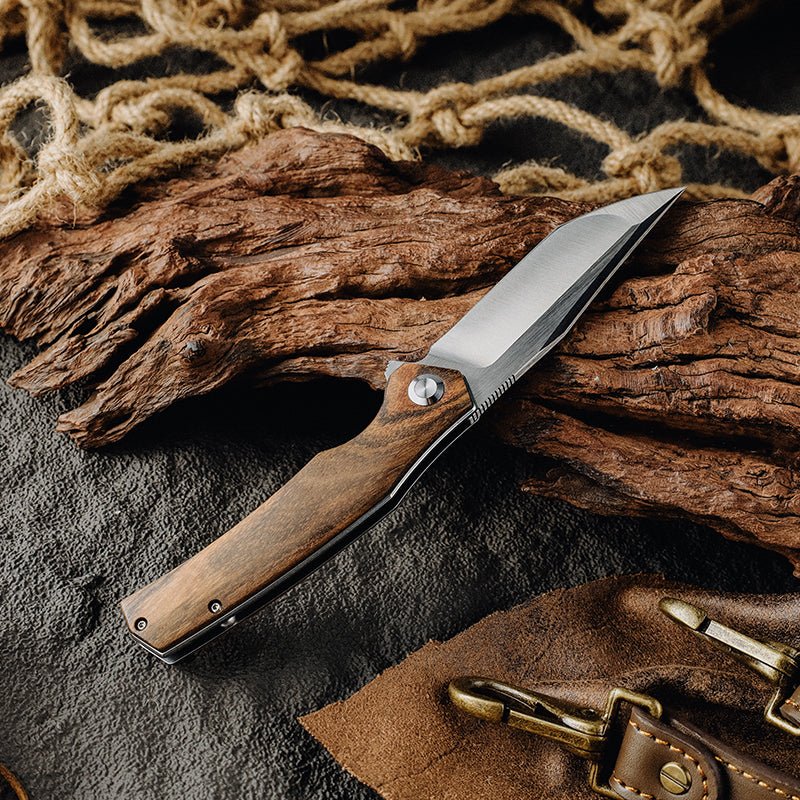 D2 Folding Knives - Polaris D2 Steel Pocket Knife with Exotic Sandal Wood Handle - Shokunin USA