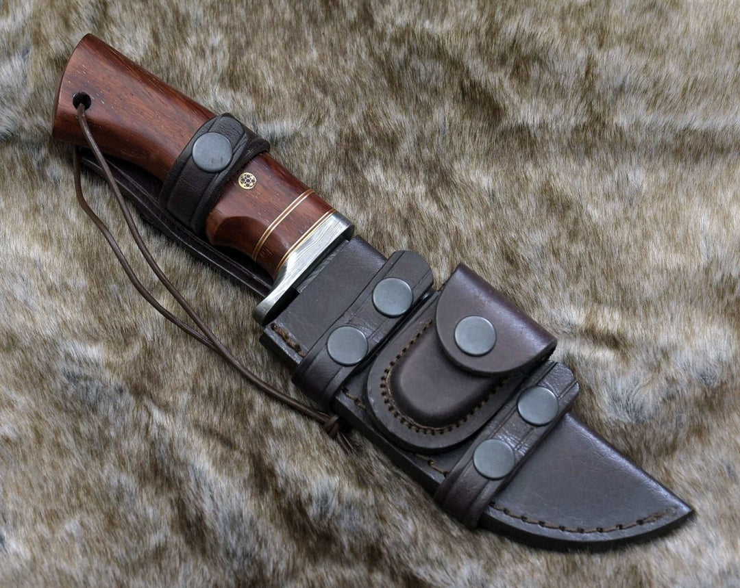 Polaris Hunting Knives - Polaris Damascus Hunting Knife with Exotic Red Heart Wood Handle - Shokunin USA