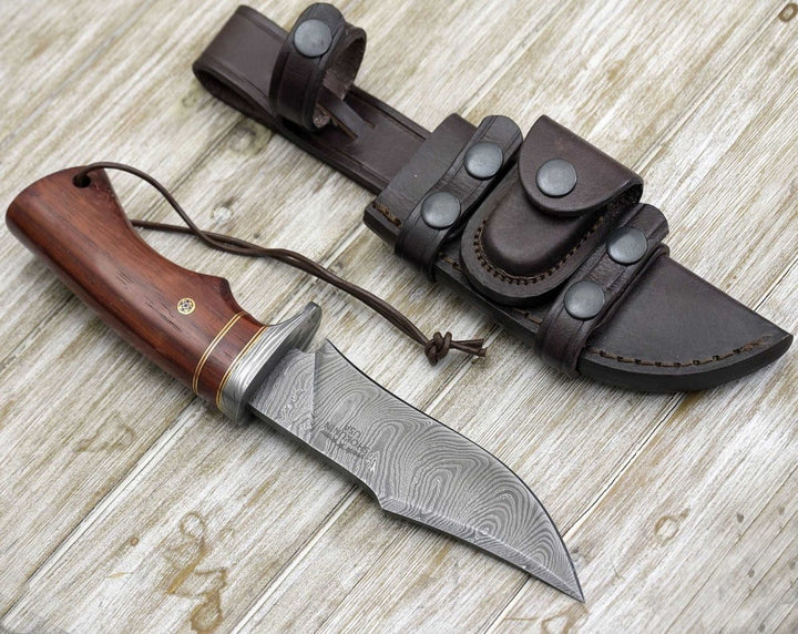 Polaris Knives - Polaris Damascus Hunting Knife with Exotic Red Heart Wood Handle - Shokunin USA
