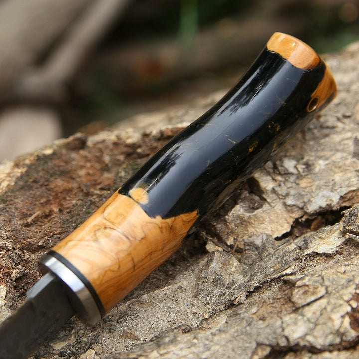 Predator Damascus Steel Knife with Exotic Olive Wood Burl &amp; Resin Handle - Shokunin USA