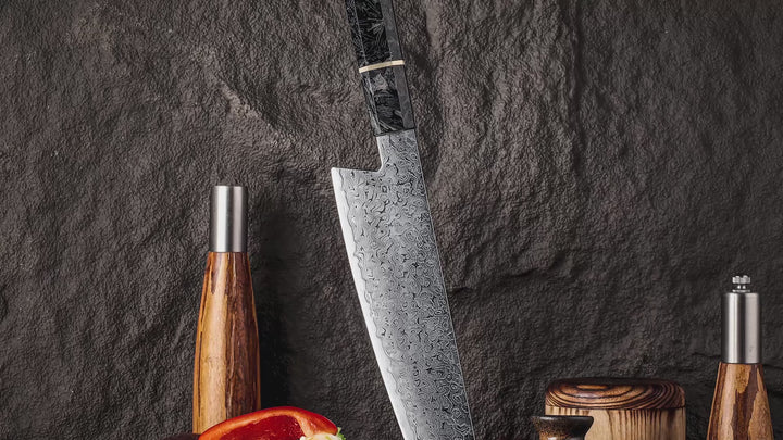 Cobalt Premium Japanese Chef Knife 8" VG-10 Damascus Steel with Carbon Fiber Handle & Leather Sheath