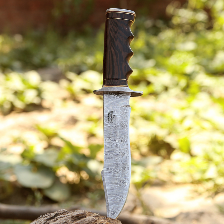 Thunderstrike Damascus Bowie Knife with Exotic Wenge Wood Handle