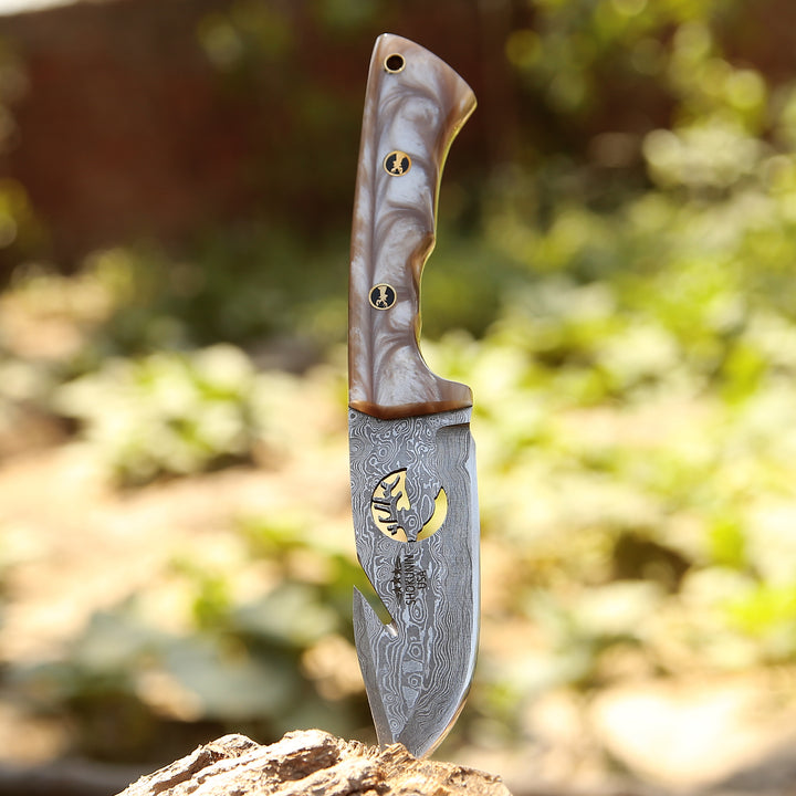 Fusion Gut Hook Hunting Knife with Mother of Pearl Handle