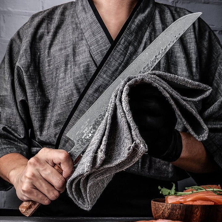 Prime Kitchen Knives - Prime Custom Japanese Slicer Knife with Exotic Olive Wood Burl Handle - Shokunin USA