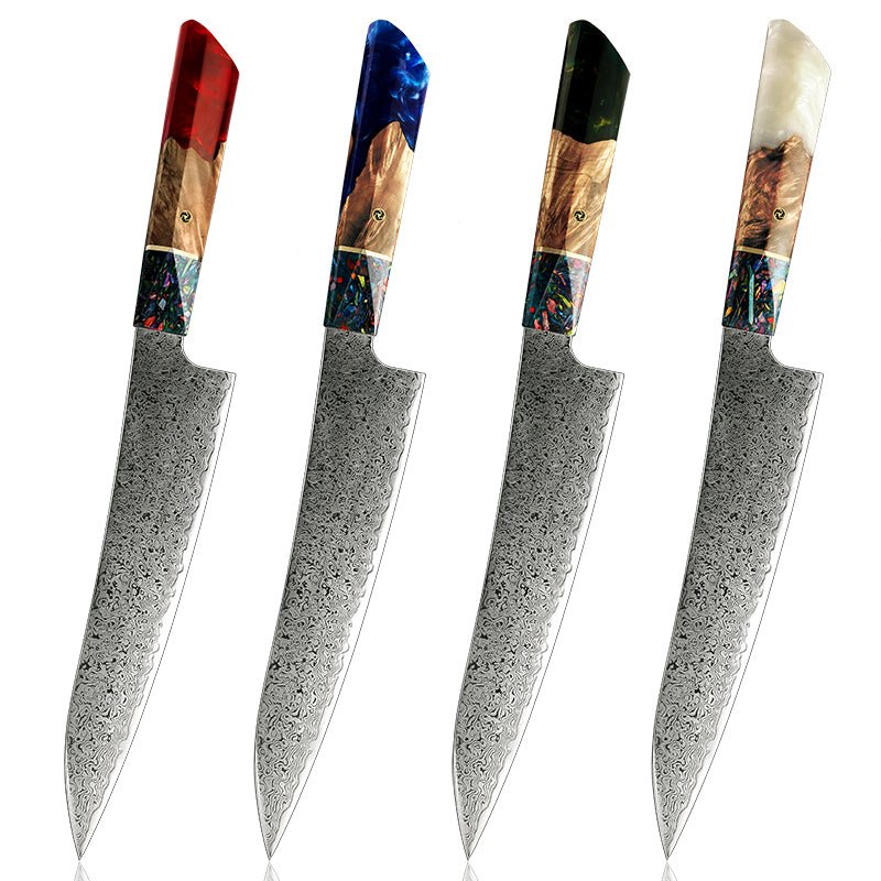 chef knives gifts for dads - Pristine VG10 Damascus Chef Knife with Olive Burl Wood Handle - Shokunin USA