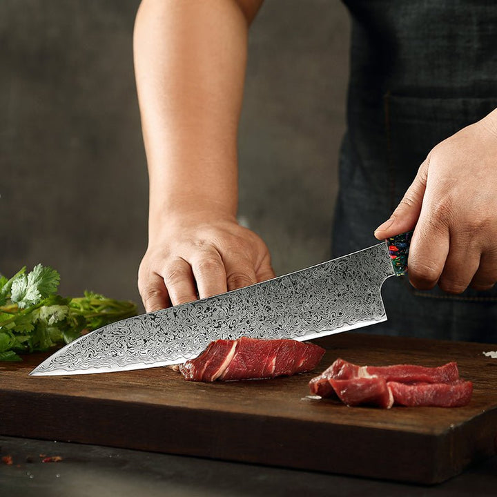 traditional Japanese chef knives - Pristine VG10 Damascus Chef Knife with Olive Burl Wood Handle - Shokunin USA