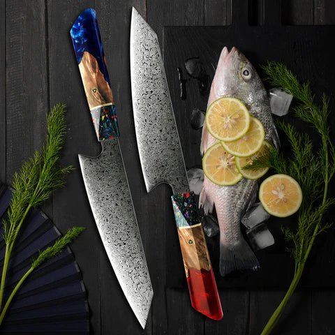 Damascus Kiritsuke Knives – Pristine 8" VG10 Chef Knife Damascus Kiritsuke Knife with Exotic Olive Wood Handle – shokuninusa