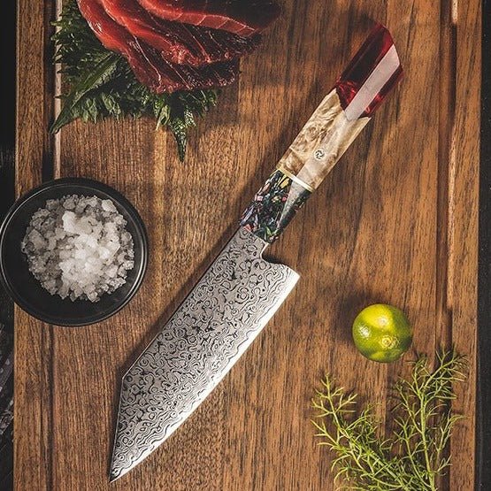 Professional Chef Knives – Pristine VG10 Chef Knife 10.5" with Exotic Olive Wood & Resin Handle – shokuninusa