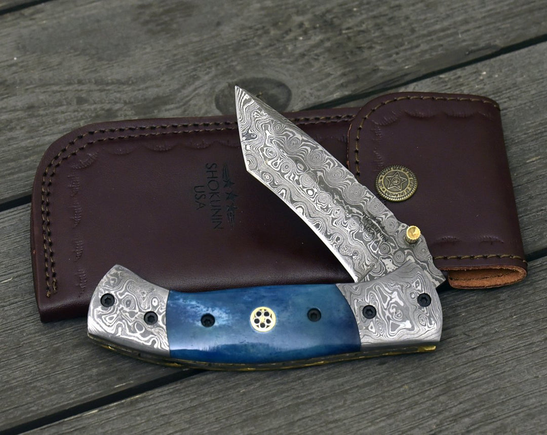 Prudence Tanto Knife – Prudence Tanto Blade Handmade Damascus Folding Pocket Knife with Bone Handle – shokuninusa