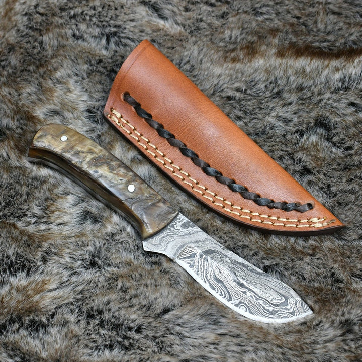 Forged Camp Knives – Pulse Compact Skinner Knife with Ram Horn Handle – shokuninusa