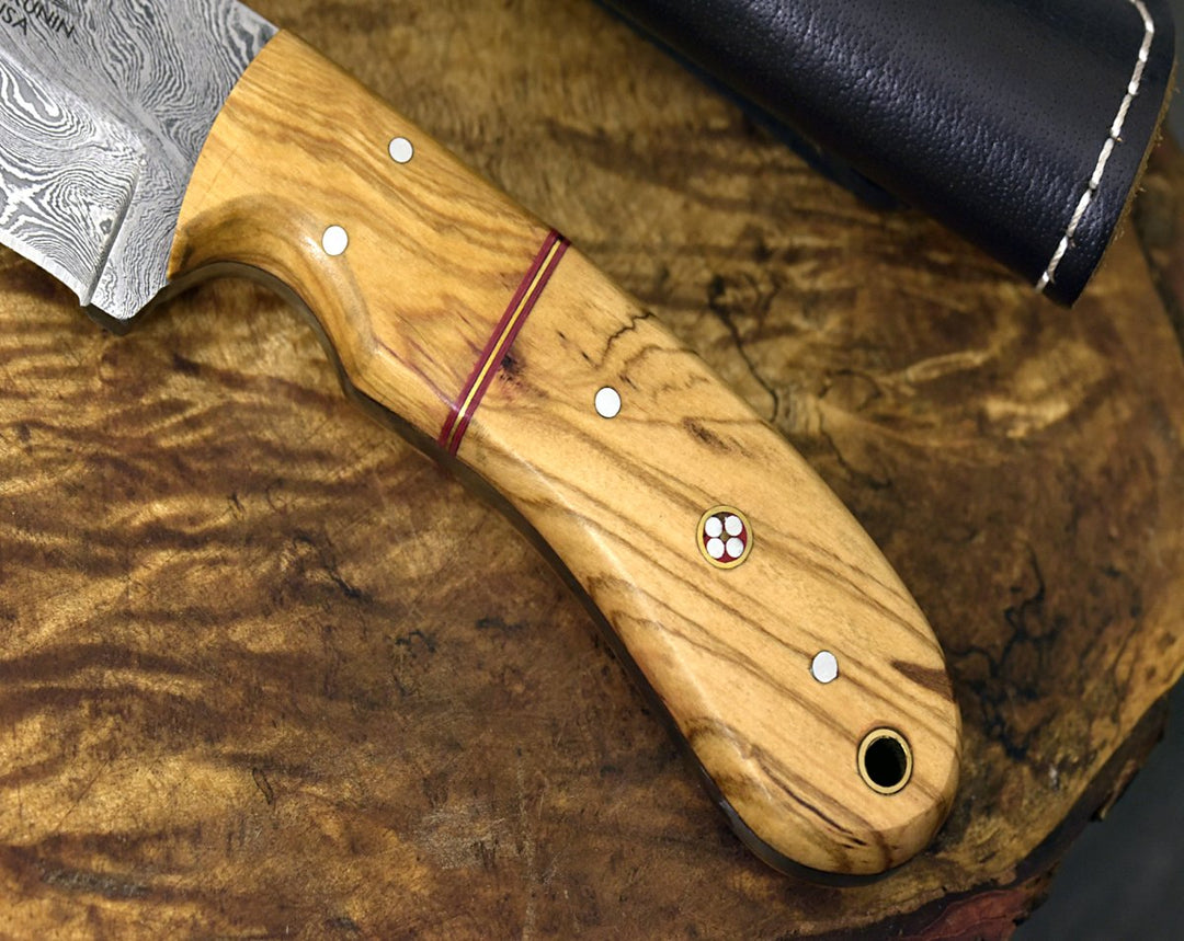 Puma Skinner Knives - Puma Damascus Steel Hunting Knife Olive Wood Handle &amp; Sheath - Shokunin USA