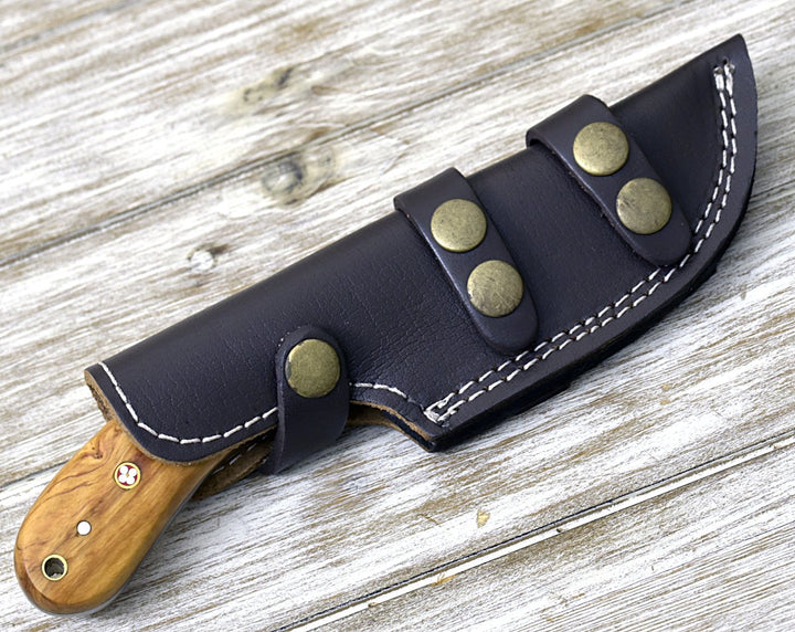 Puma Hunting Knife - Puma Damascus Steel Hunting Knife Olive Wood Handle &amp; Sheath - Shokunin USA