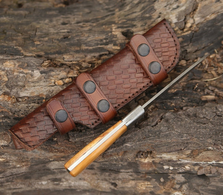Handmade Camp Knives - Quantum Camp Knife with Olive Wood Handle - Shokunin USA