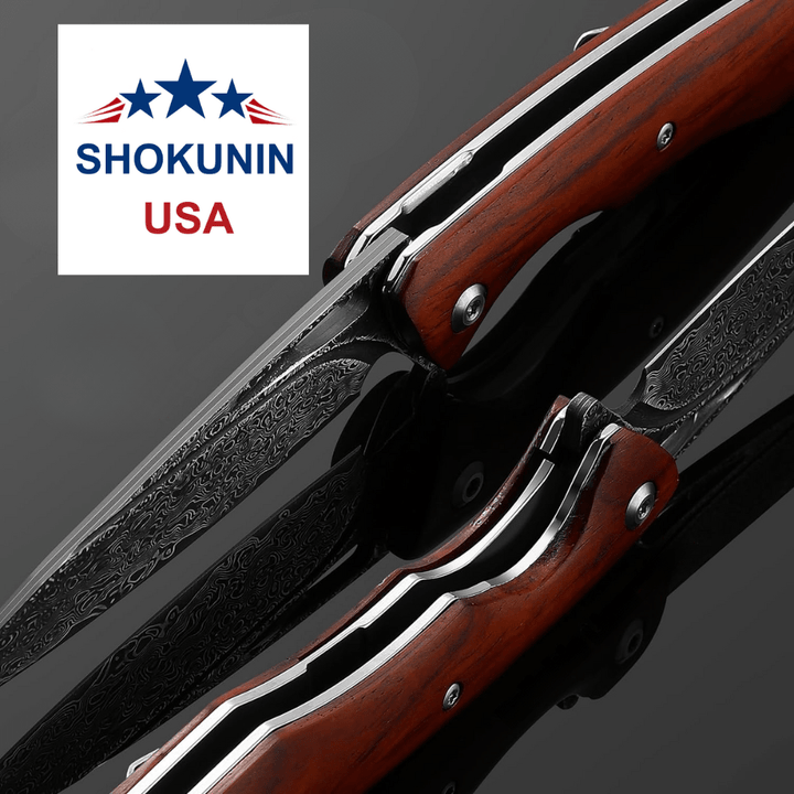 Quicksilver Hunting Knife – Quicksilver Handmade Japanese Damascus Pocket Knife with Exotic Red Sandalwood Handle – shokuninusa