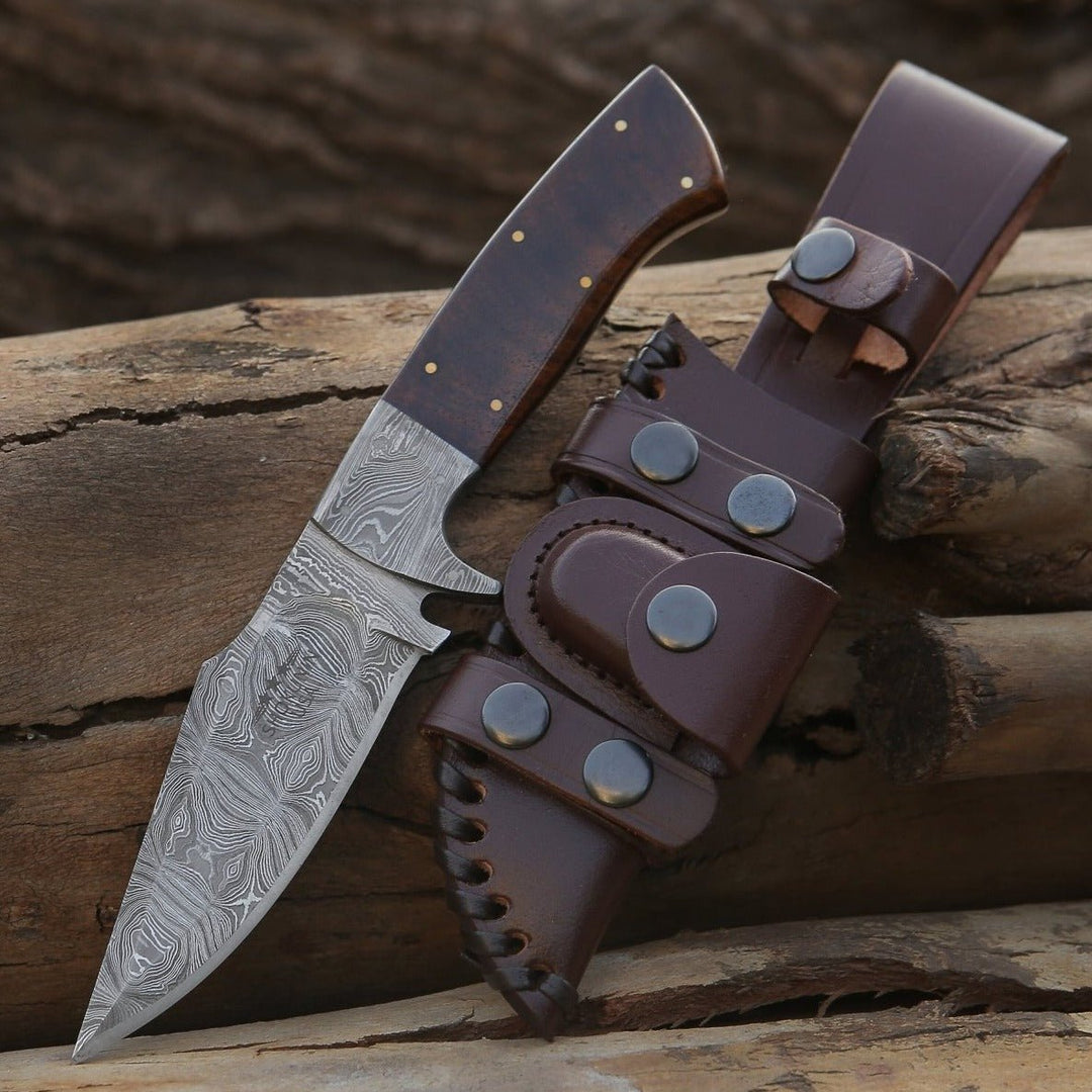 Personalized Survival Knife – Radiant Damascus Hunting Knife with Rosewood Handle – shokuninusa