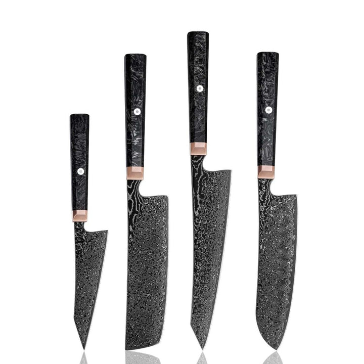 VG-10 Santoku Knife – Raven Japanese 4-Piece Knife Set with VG-10 Damascus Steel &amp; Carbon Fiber Handles – shokuninusa