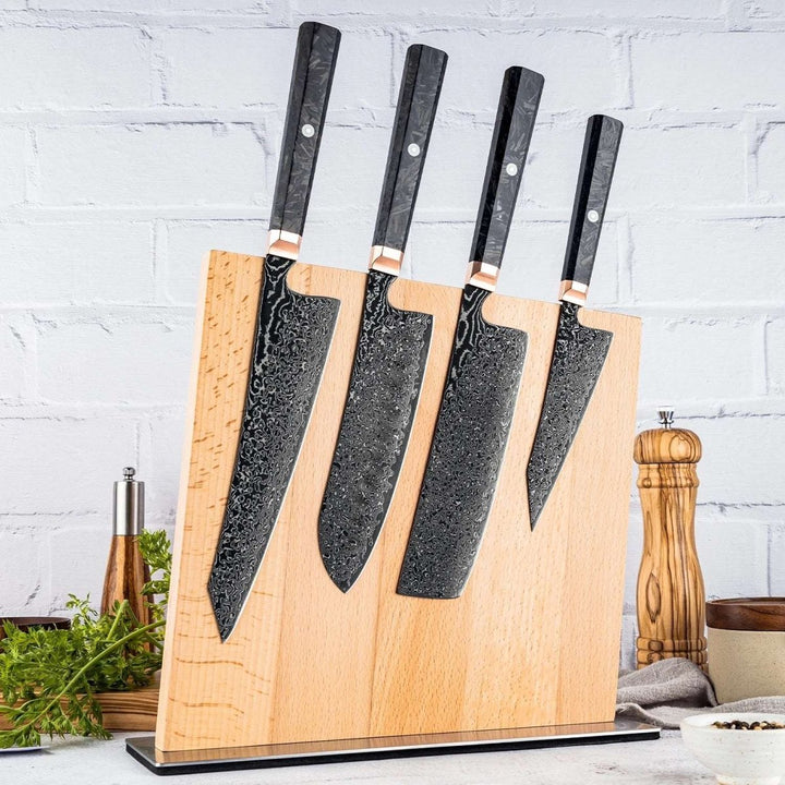 Engraved Knife Sets – Raven Japanese 4-Piece Knife Set with VG-10 Damascus Steel &amp; Carbon Fiber Handles – shokuninusa