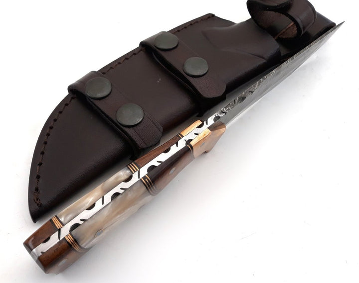 Reaper Knives - Reaper Damascus Hunting Knife with Mother of Pearl, Exotic Rose Wood and Copper Handle - Shokunin USA