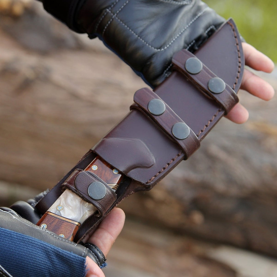 Reaper Camp Knives - Reaper Damascus Hunting Knife with Mother of Pearl, Exotic Rose Wood and Copper Handle - Shokunin USA