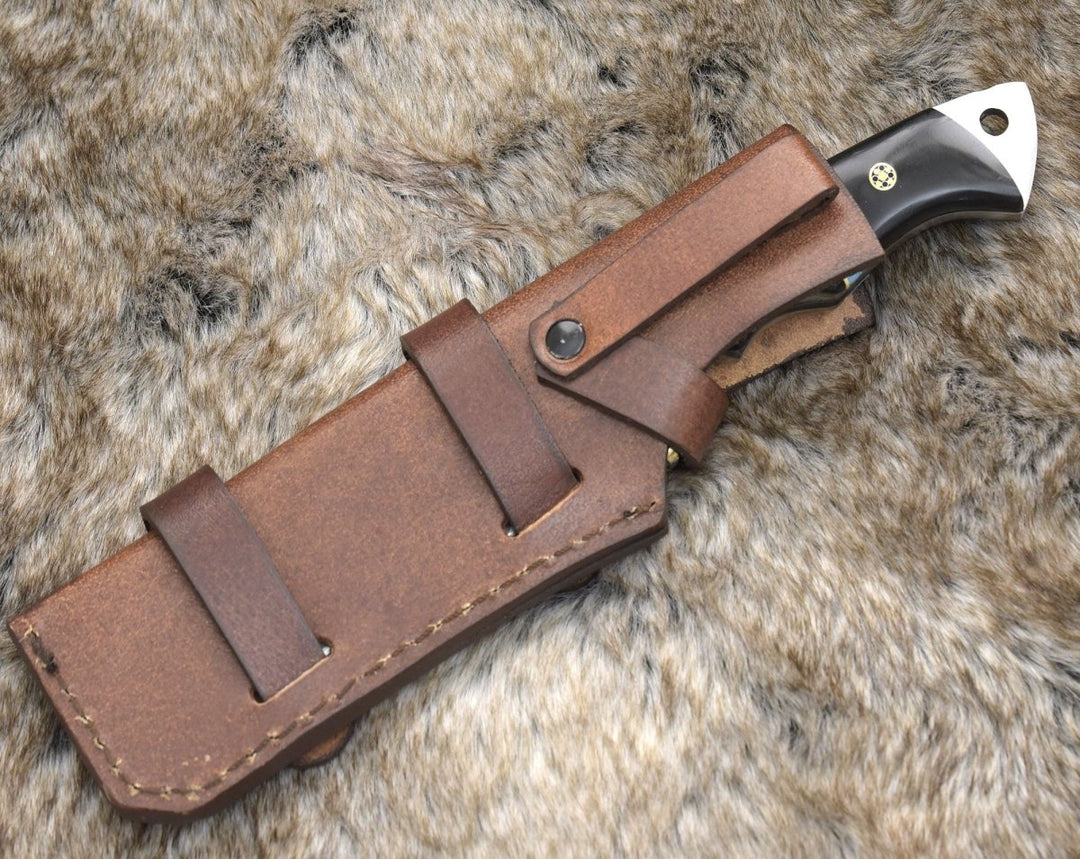 handcrafted hunting knives with custom options - Reaver Hunting Knife with Ram Horn &amp; Turquoise Handle - Shokunin USA