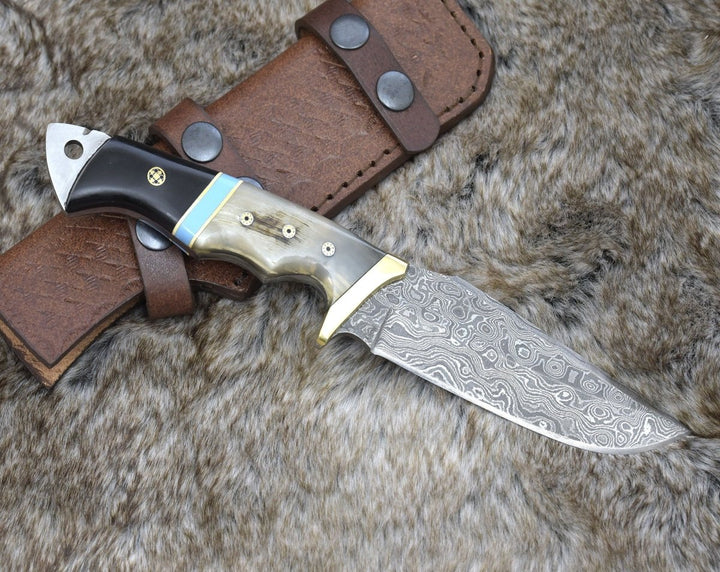handcrafted hunting knives with traditional design - Reaver Hunting Knife with Ram Horn &amp; Turquoise Handle - Shokunin USA