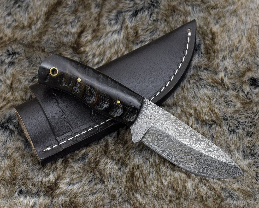 Handcrafted Skinning Knives – Resonance Every Day Carry Fixed Blade Knife with Ram Horn Handle – shokuninusa