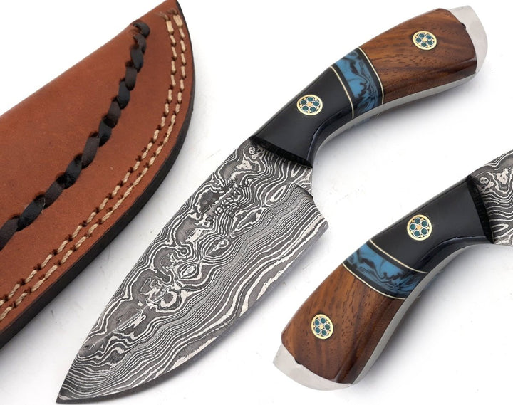 Rift Skinner Knives – Rift Damascus Skinning Knife with Exotic Rosewood &amp; Resin Handle – shokuninusa
