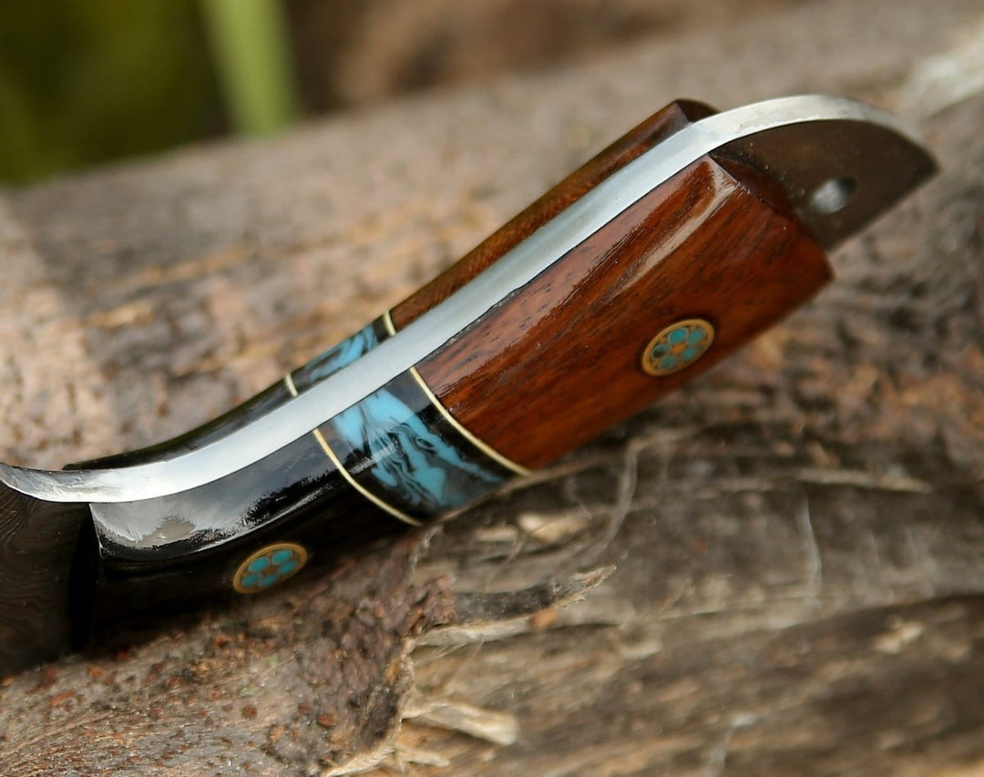 Rift Hunting Knives – Rift Damascus Skinning Knife with Exotic Rosewood &amp; Resin Handle – shokuninusa