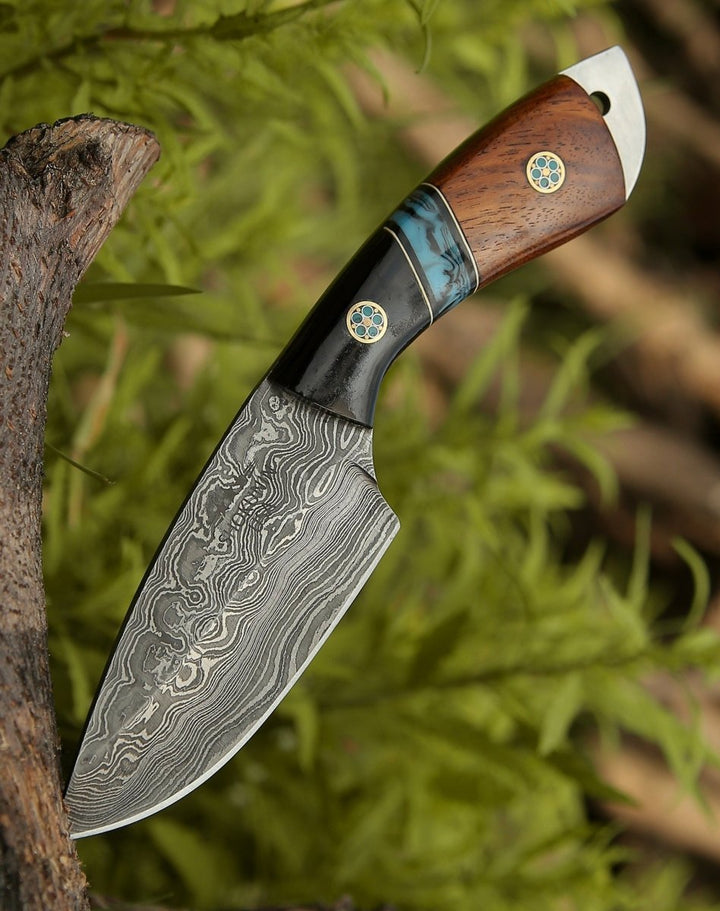 Rift Skinning Knife – Rift Damascus Skinning Knife with Exotic Rosewood &amp; Resin Handle – shokuninusa