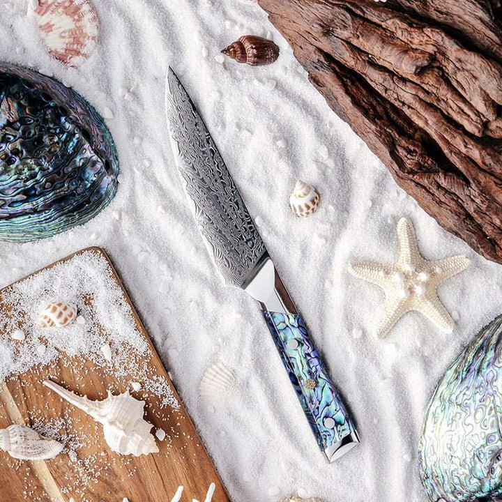 Ronin Knife – Ronin Japanese Handmade Chef Knife VG10 Damascus Petty Knife with Abalone Shell Handle – shokuninusa