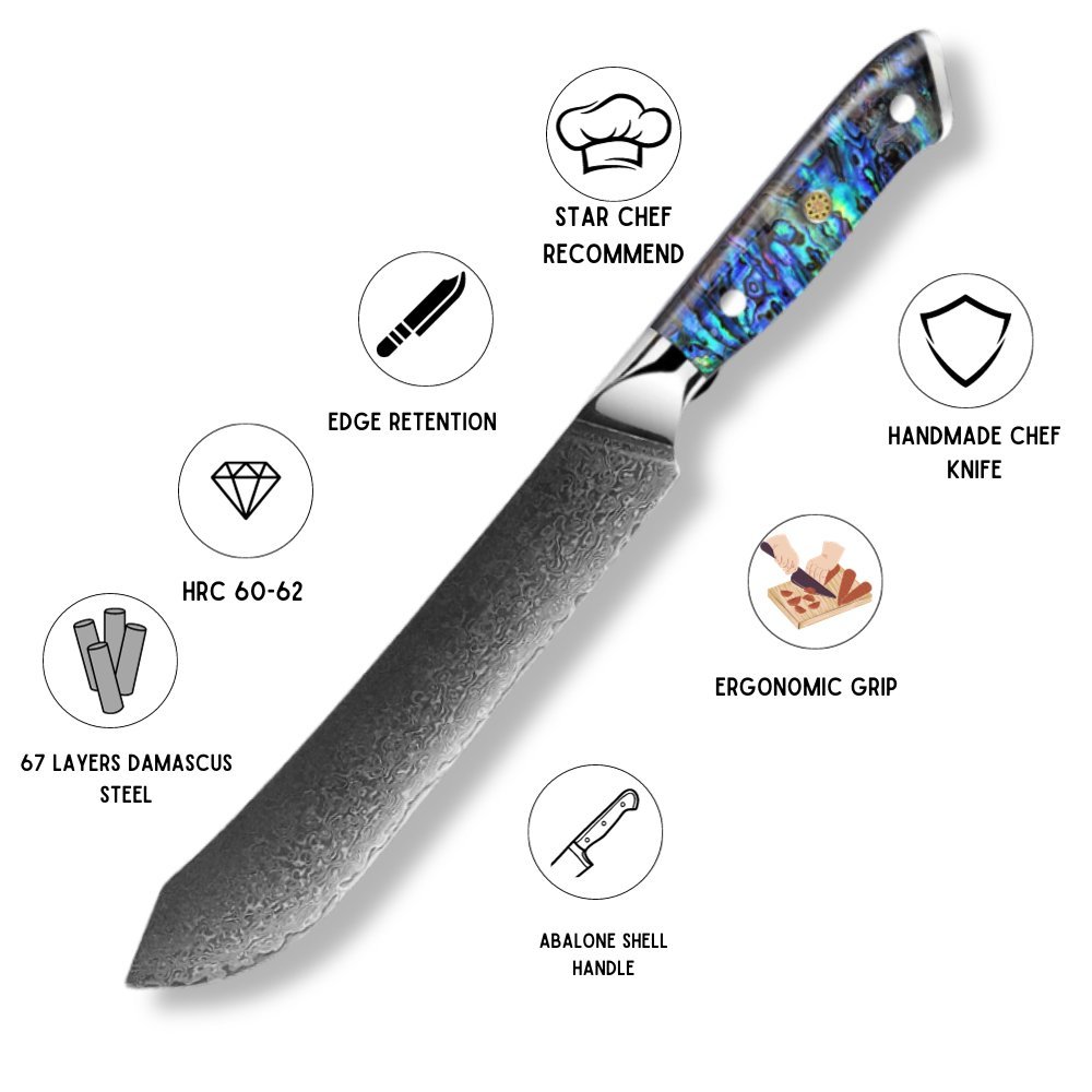 Chef Knives VG10 – Ronin Custom VG10 9" Chef Knife Damascus Steel Knife with Abalone Shell Handle – shokuninusa