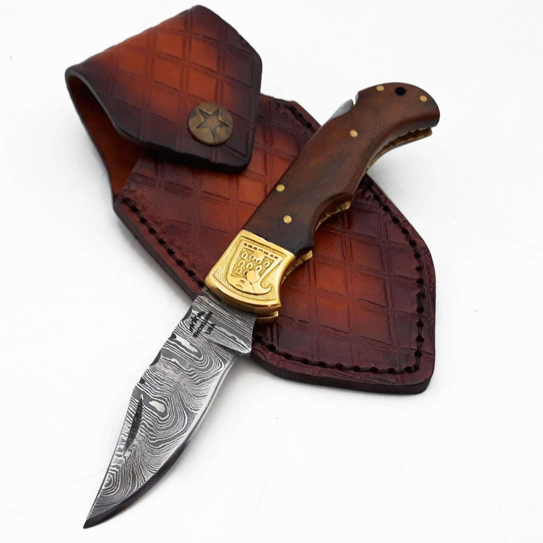 Premium Pocket Knives – Rose Handmade Damascus Pocket Knife with Rosewood Handle – shokuninusa