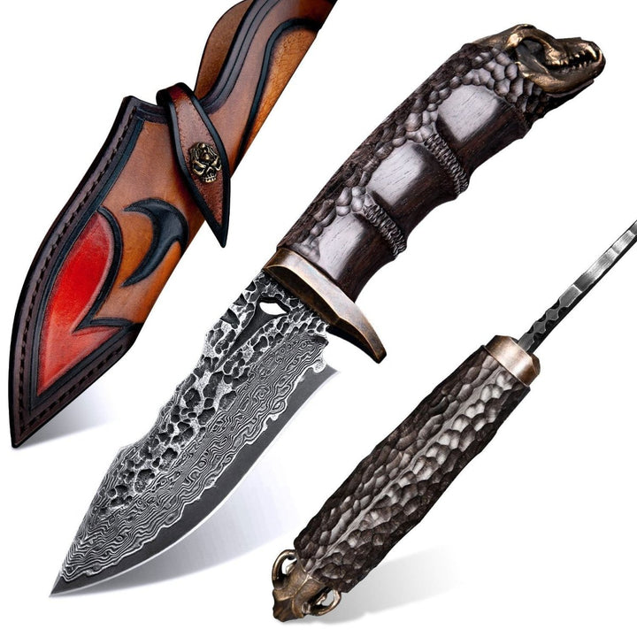 Personalized Tracker Knife – Savage VG10 Damascus Hunting Knife with Exotic Ebony Wood Handle – shokuninusa