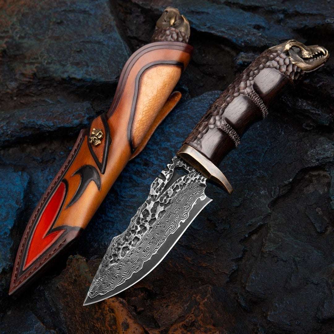 Personalized Tracker Knives – Savage VG10 Damascus Hunting Knife with Exotic Ebony Wood Handle – shokuninusa