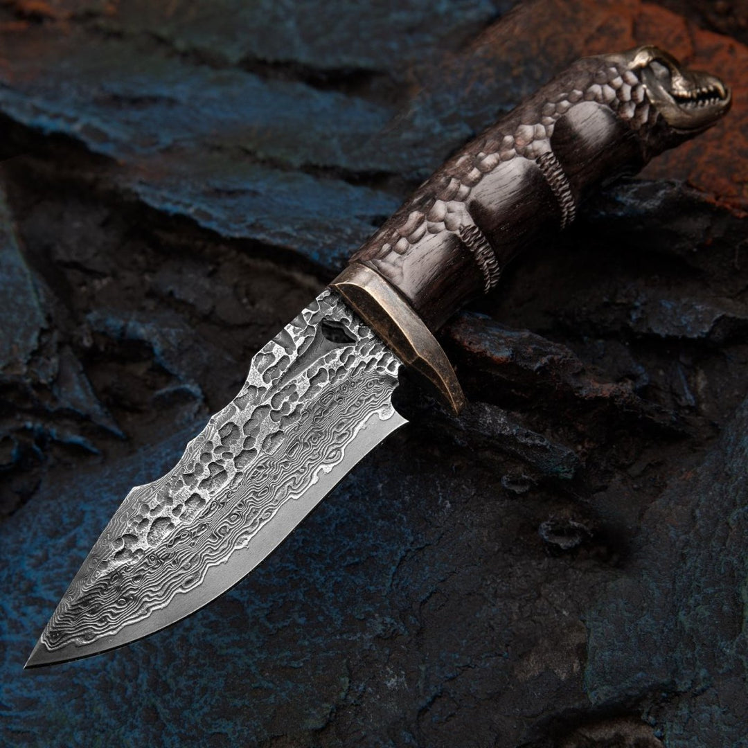 VG10 Tracker Knife – Savage VG10 Damascus Hunting Knife with Exotic Ebony Wood Handle – shokuninusa