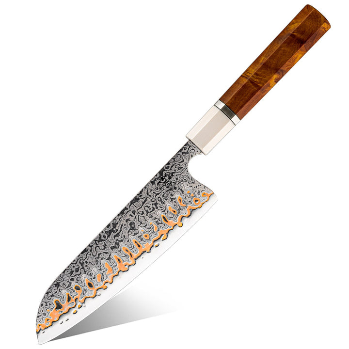 Raiden Handmade Japanese Santoku Knife - Exotic Rosewood Burl Composite Handle