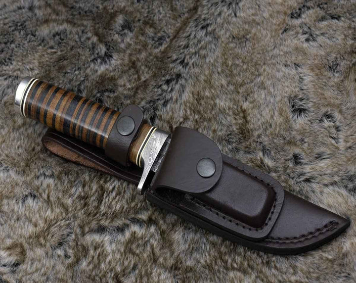 Serenity Hunting Knives - Serenity Damascus Hunting Knife with Stacked Leather Handle - Shokunin USA