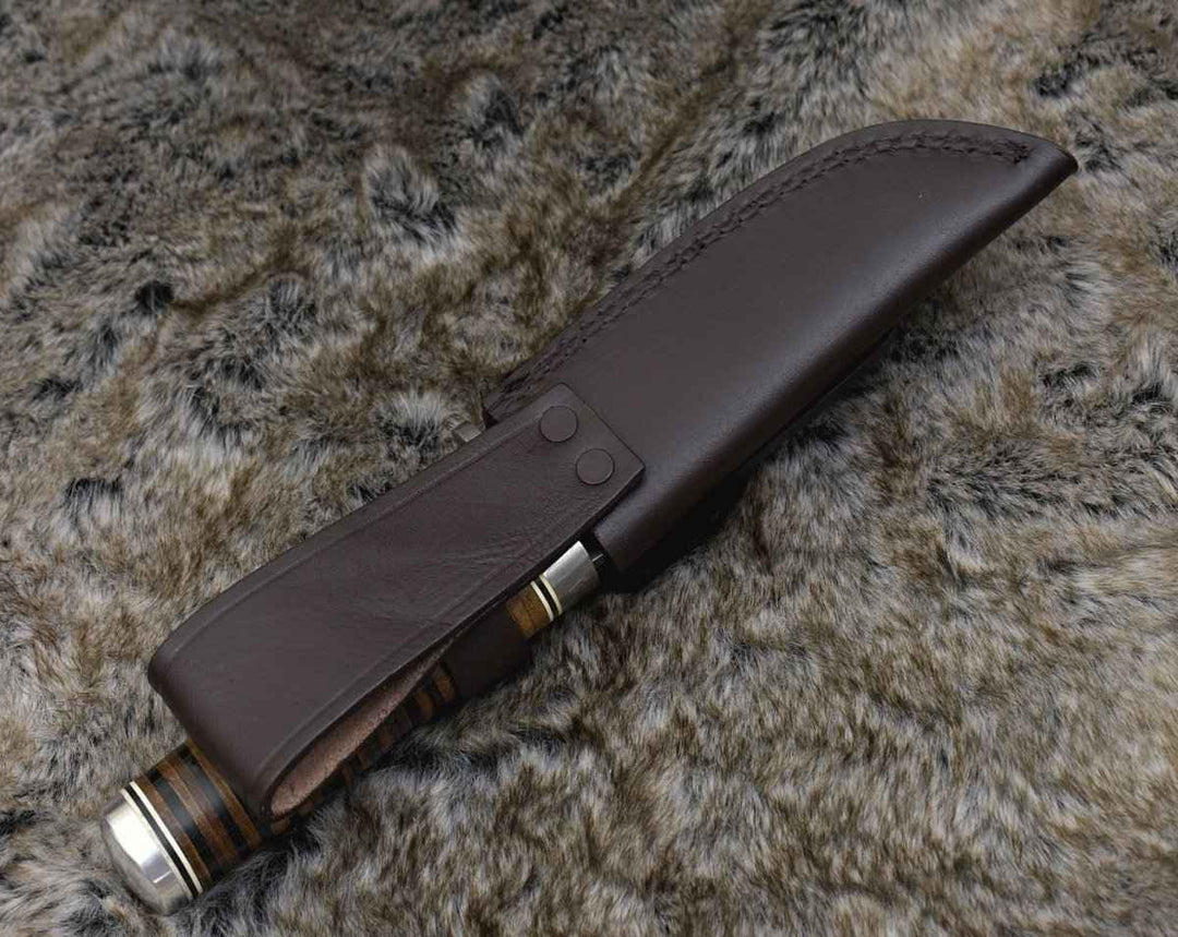 Serenity Knives - Serenity Damascus Hunting Knife with Stacked Leather Handle - Shokunin USA