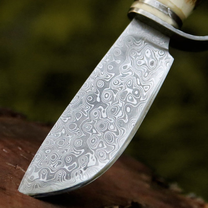 Serpent Knives - Serpent Damascus Hunting Knife with Antler Handle - Shokunin USA