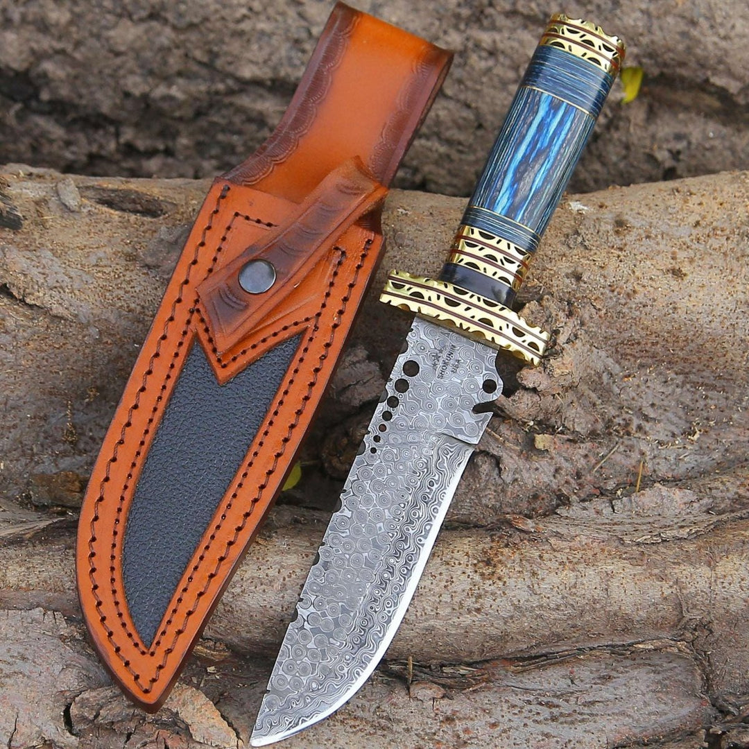 Shadowblade Damascus Steel Bowie Knife with Pakkawood Handle & Sheath - Shokunin USA