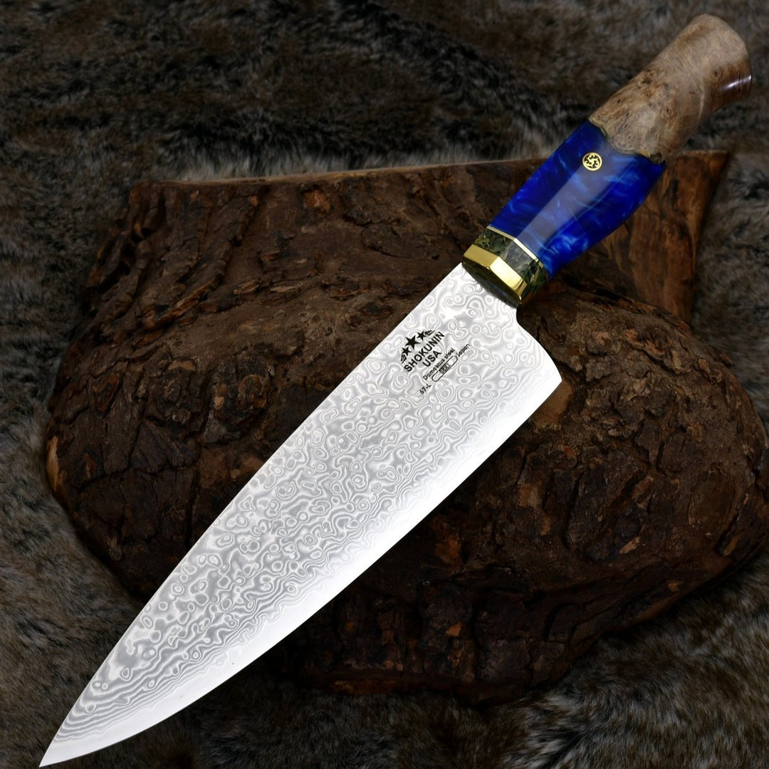 Shinobi VG10 Knife – Shinobi VG10 Damascus Chef Knife 8" with Exotic Olive Wood Handle – shokuninusa