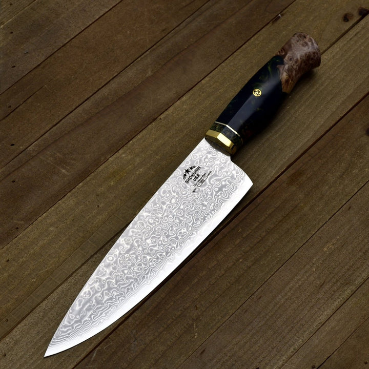 VG10 Custom Knives – Shinobi VG10 Handmade Damascus Chef Knife with Exotic Olive Wood Handle – shokuninusa