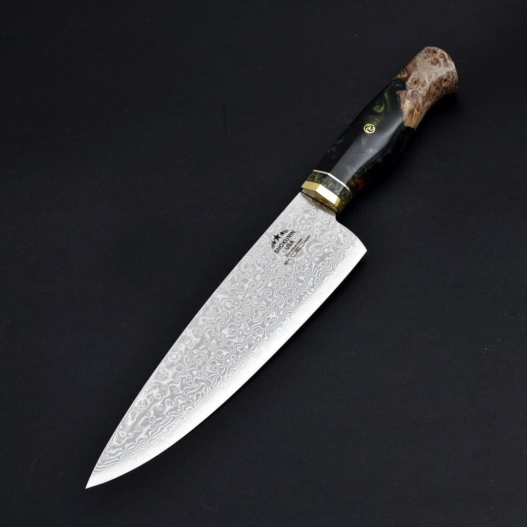 Chef Knife Handmade – Shinobi VG10 Handmade Damascus Chef Knife with Exotic Olive Wood Handle – shokuninusa